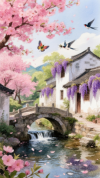 小桥流水人家诗意风景壁纸-3